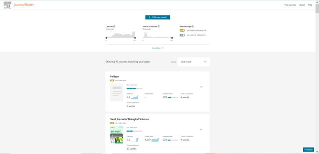 journal finder elsevier result